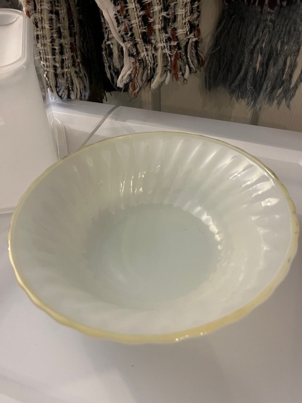 Anchor Hocking White Milk Glass Bowl with Gold Rim